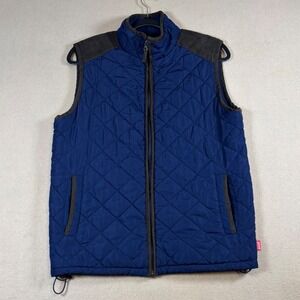 Coleman Mens Navy Blue Quilted Full Zip Vest Faux Suede Trim Small WPL 12902